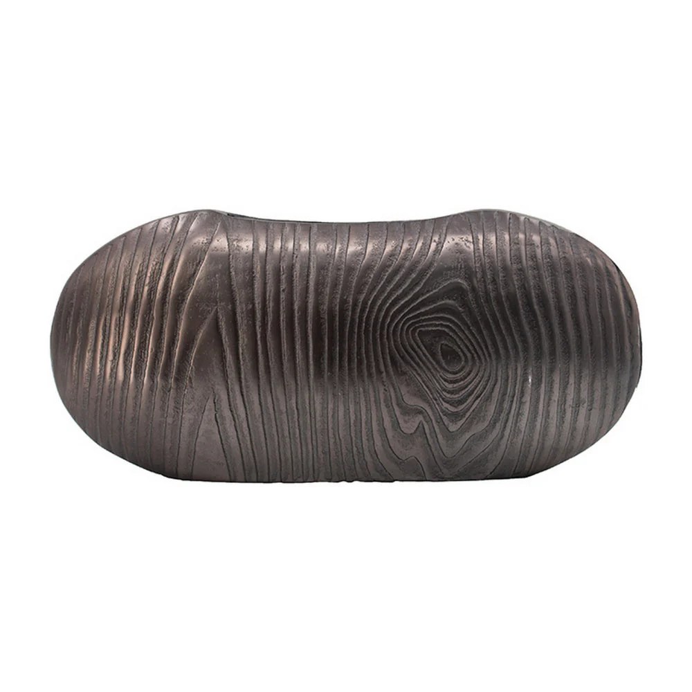 18" Gray Aluminum Oval Disc Vase - Modern Wenge Wood Texture Decorative Vase for Home Decor