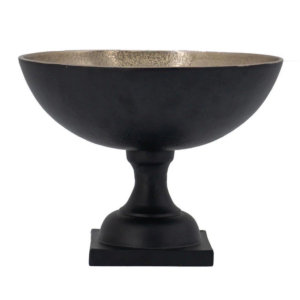 Vintage Gold & Black Aluminum Accent Bowl with Pedestal Stand - 10 Inch Decorative Bowl