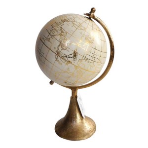 15-Inch Gold & White Modern Globe, Rotating, Aluminum Stand, Decorative Accent