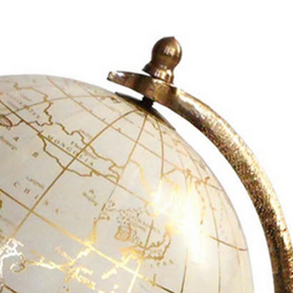 15-Inch Gold & White Modern Globe, Rotating, Aluminum Stand, Decorative Accent