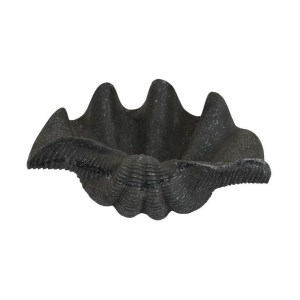 17" Black Resin Shell Figurine - Modern Decorative Shell, Textured, Curved, Home Decor Accent