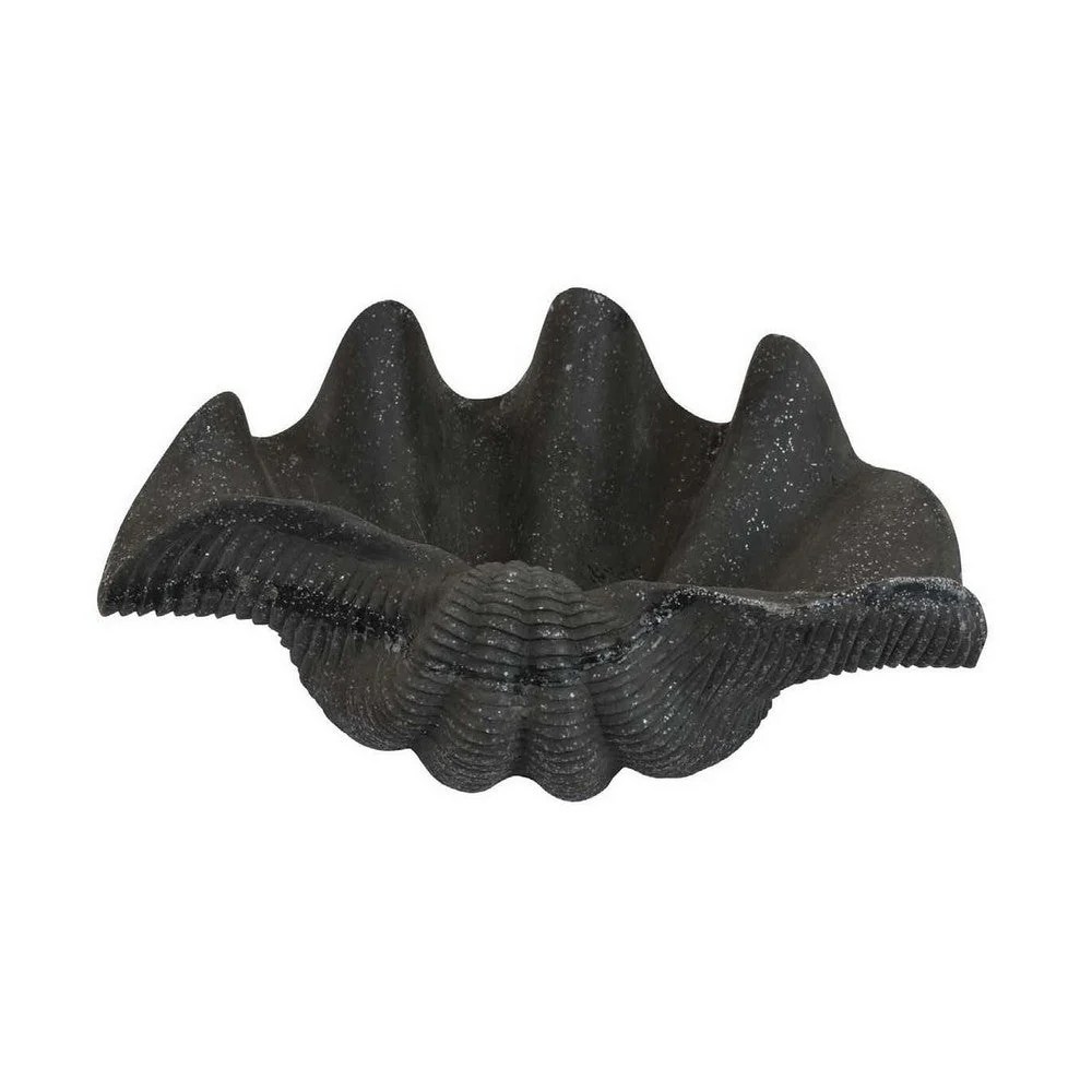 17" Black Resin Shell Figurine - Modern Decorative Shell, Textured, Curved, Home Decor Accent