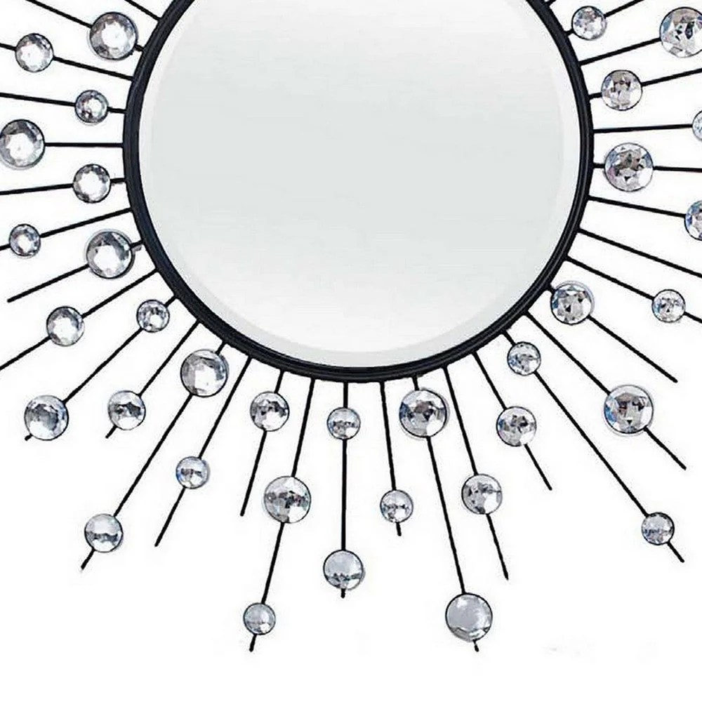 32 Inch Round Sunburst Mirror Wall Decor - Black & Silver Metal Hanging Art