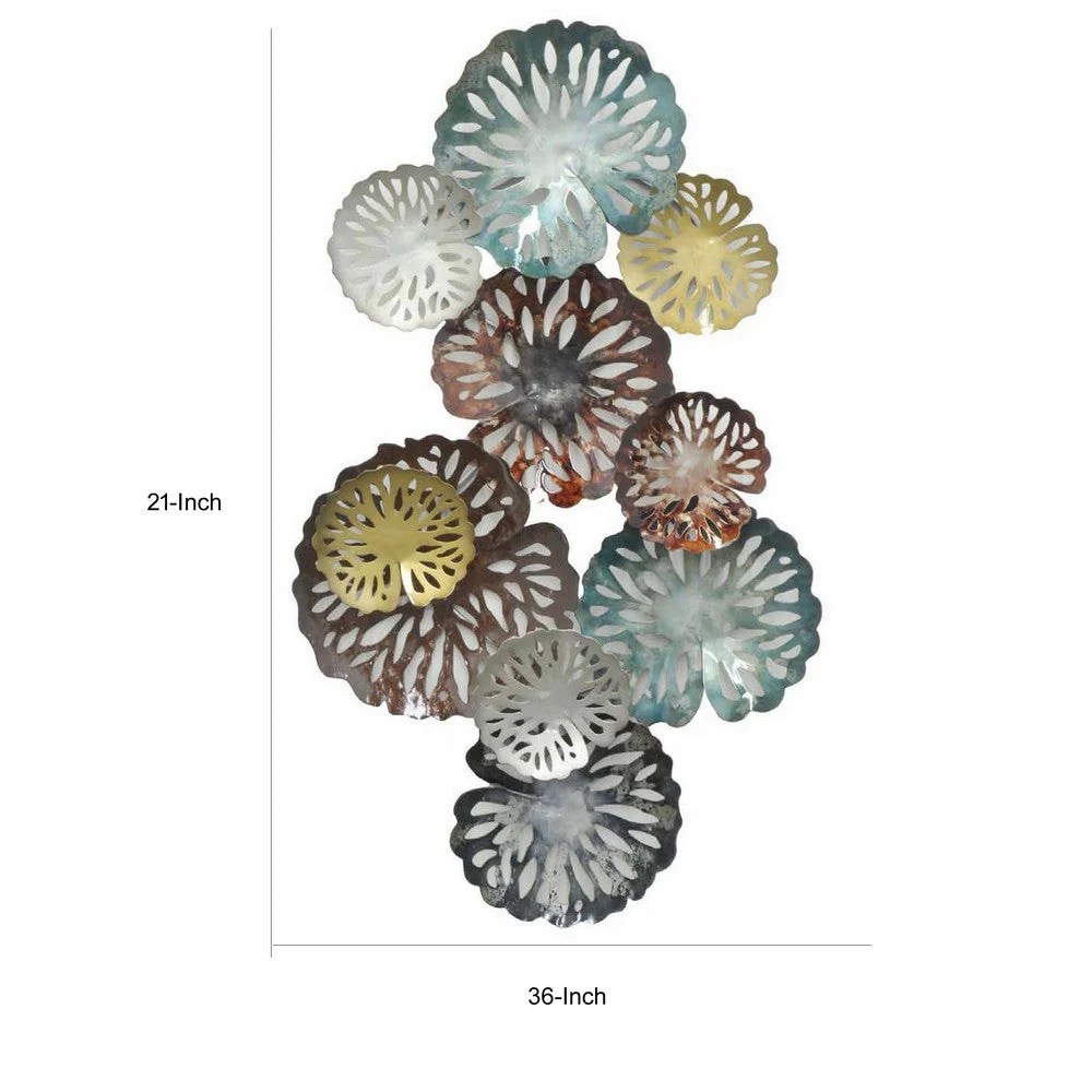 36 Inch Multicolor Metal Flower Wall Art Decor - Hanging Sculpture - Modern Contemporary Wall Hanging