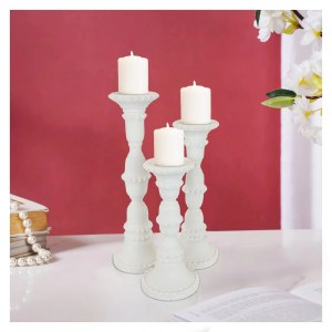 White Resin Candle Holders, Tall Pillar Candle Holders Set of 3, Weighted Base, Home Decor, Tabletop Decor, Accent Decor