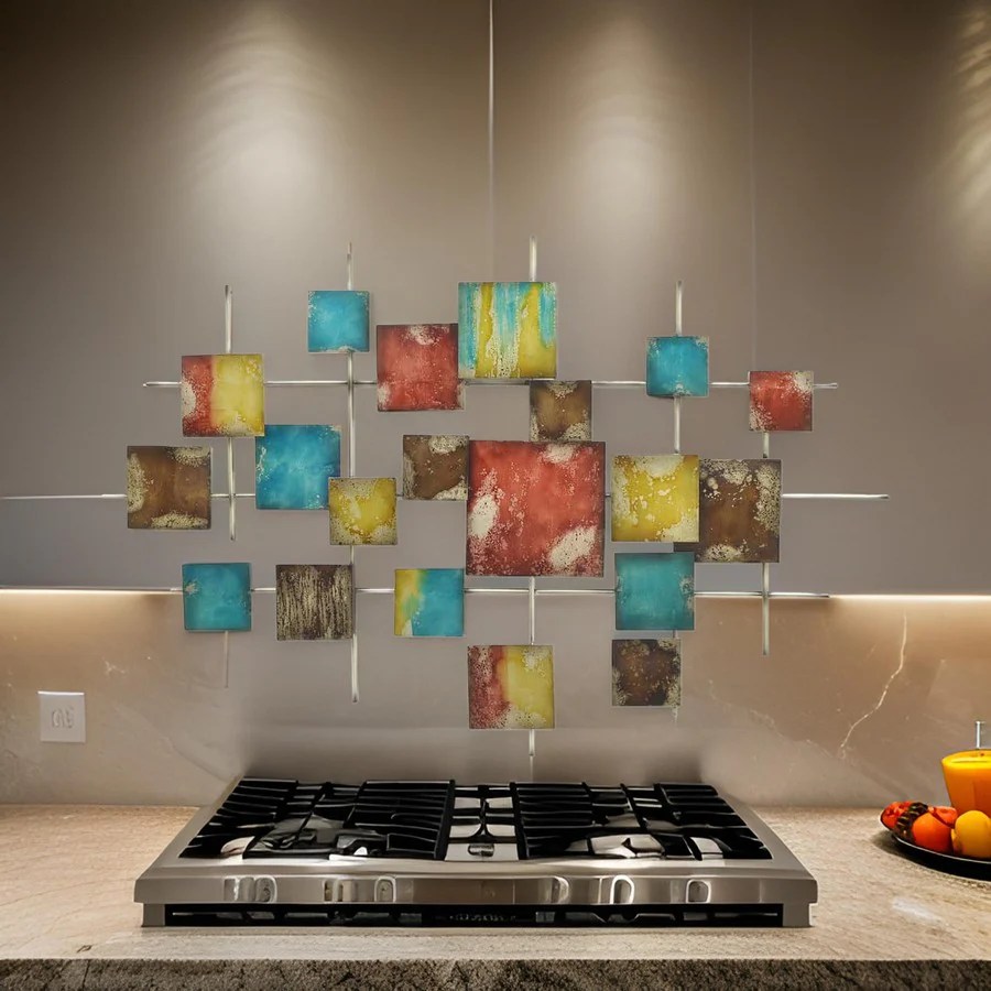 Dobi 36" Multicolor Metal Wall Art Abstract Square Modern Decor