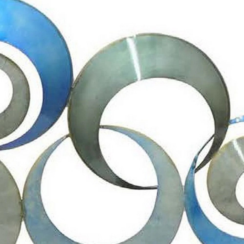 41 Inch Modern Blue & Gray Metal Wall Art, Circular Interconnected Design, Contemporary Hanging Decor