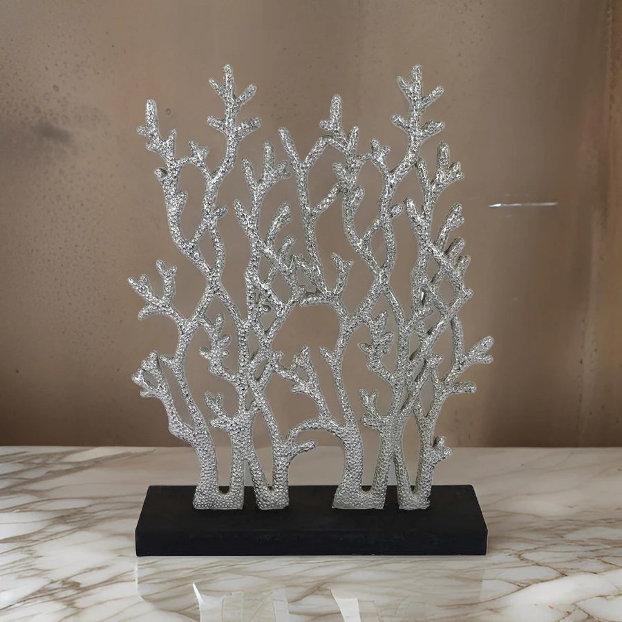 Spark 20" Silver & Black Resin Coral Tabletop Decor - Coastal Home Decor Accent