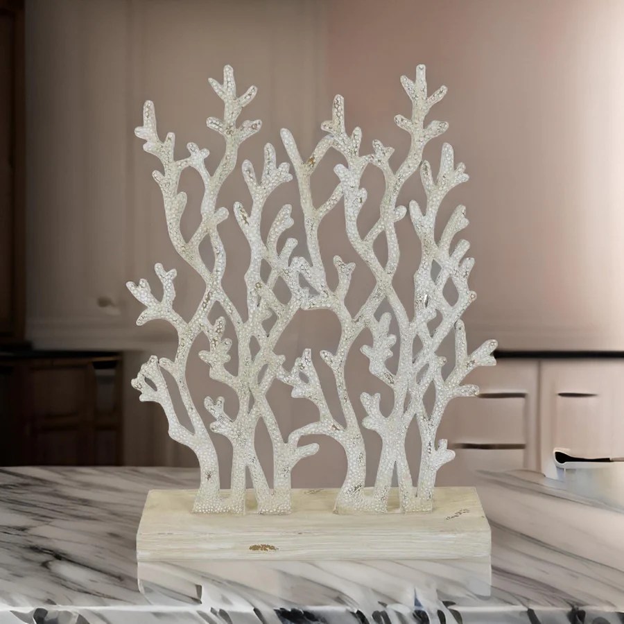 Spark 20" White Coral Resin Tabletop Decor Coastal Home Decor Accent Piece