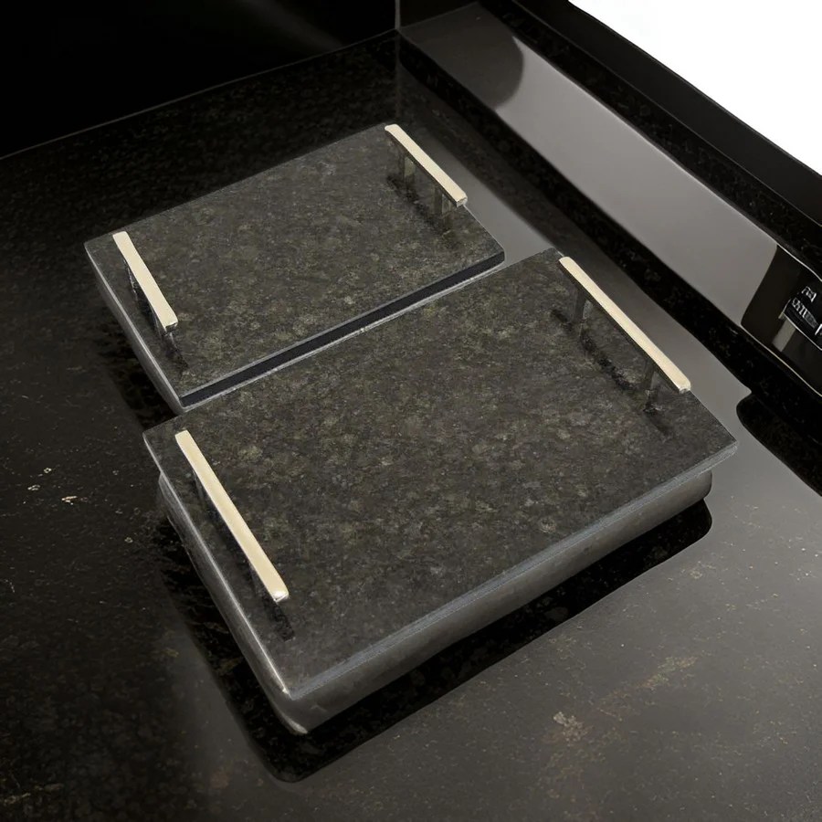 Entro Black Marble Trays Set of 2 with Gold Handles - Rectangular Serving Trays - Modern Decorative Home Accessory