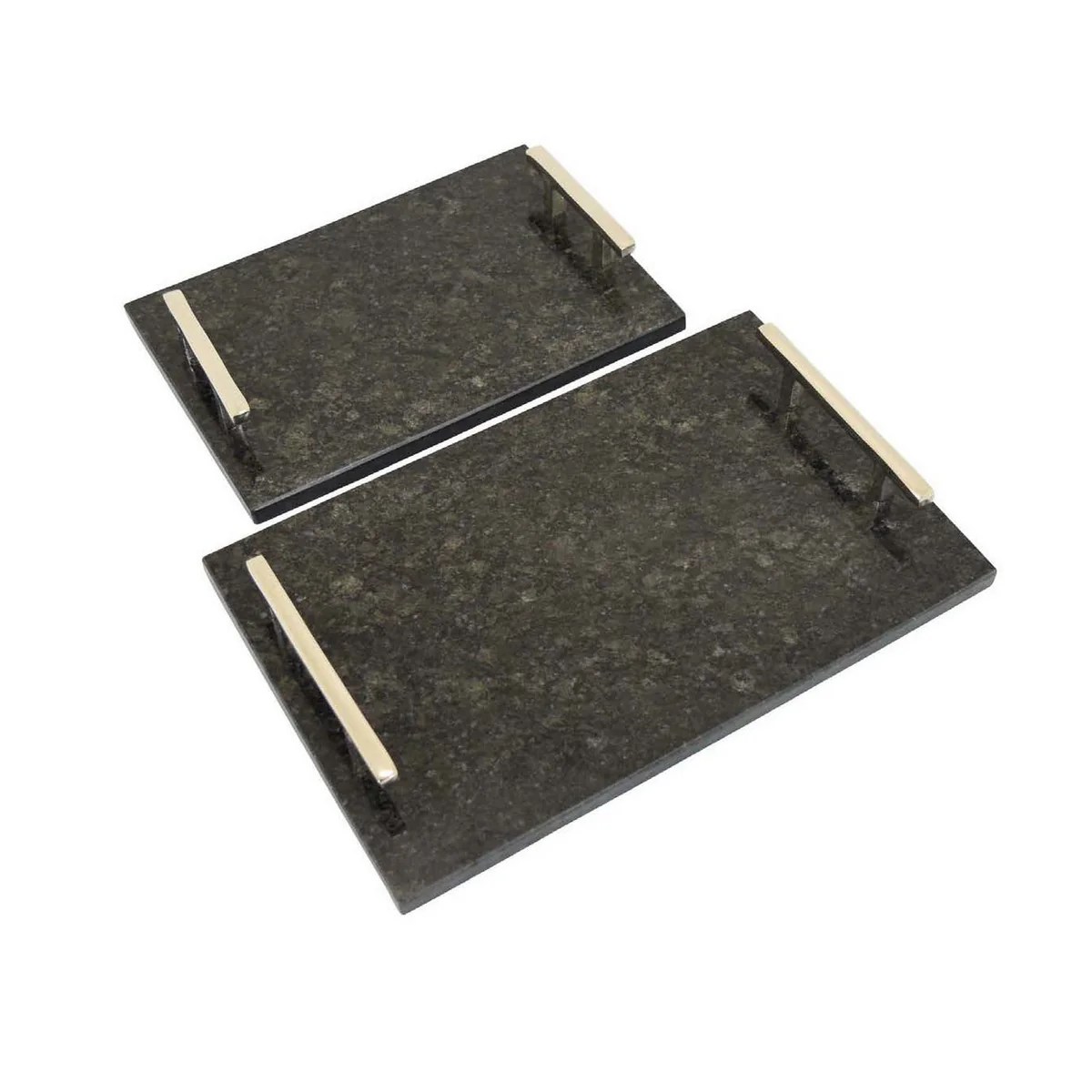 Entro Black Marble Trays Set of 2 with Gold Handles - Rectangular Serving Trays - Modern Decorative Home Accessory