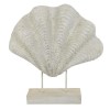 Shyn 23" Antique White Resin Shell Decor Tabletop Coastal Ornament with Wood Stand