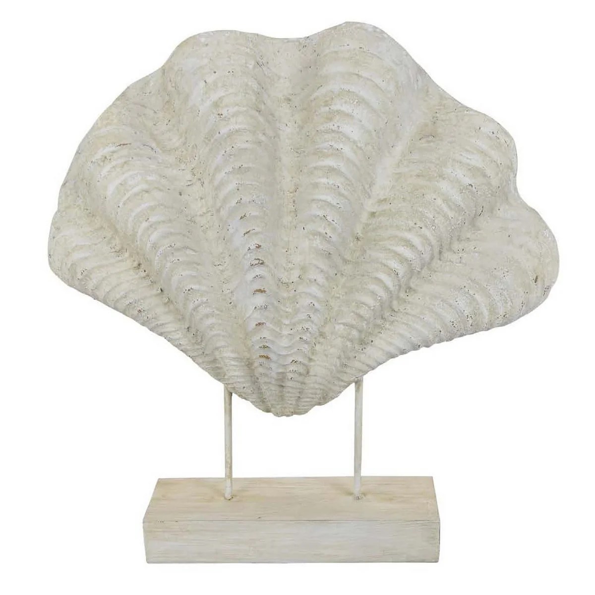 Shyn 23" Antique White Resin Shell Decor Tabletop Coastal Ornament with Wood Stand