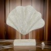 Shyn 23" Antique White Resin Shell Decor Tabletop Coastal Ornament with Wood Stand
