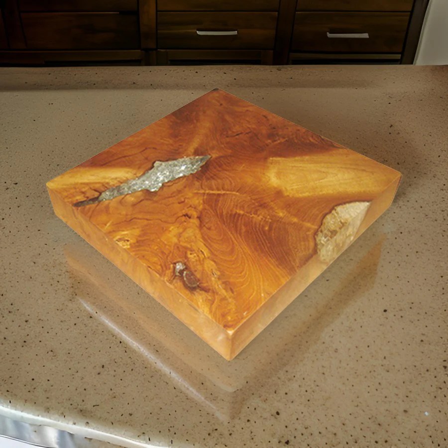 11" Square Teak Wood & Resin Tabletop Platform - Natural Brown Decorative Accent
