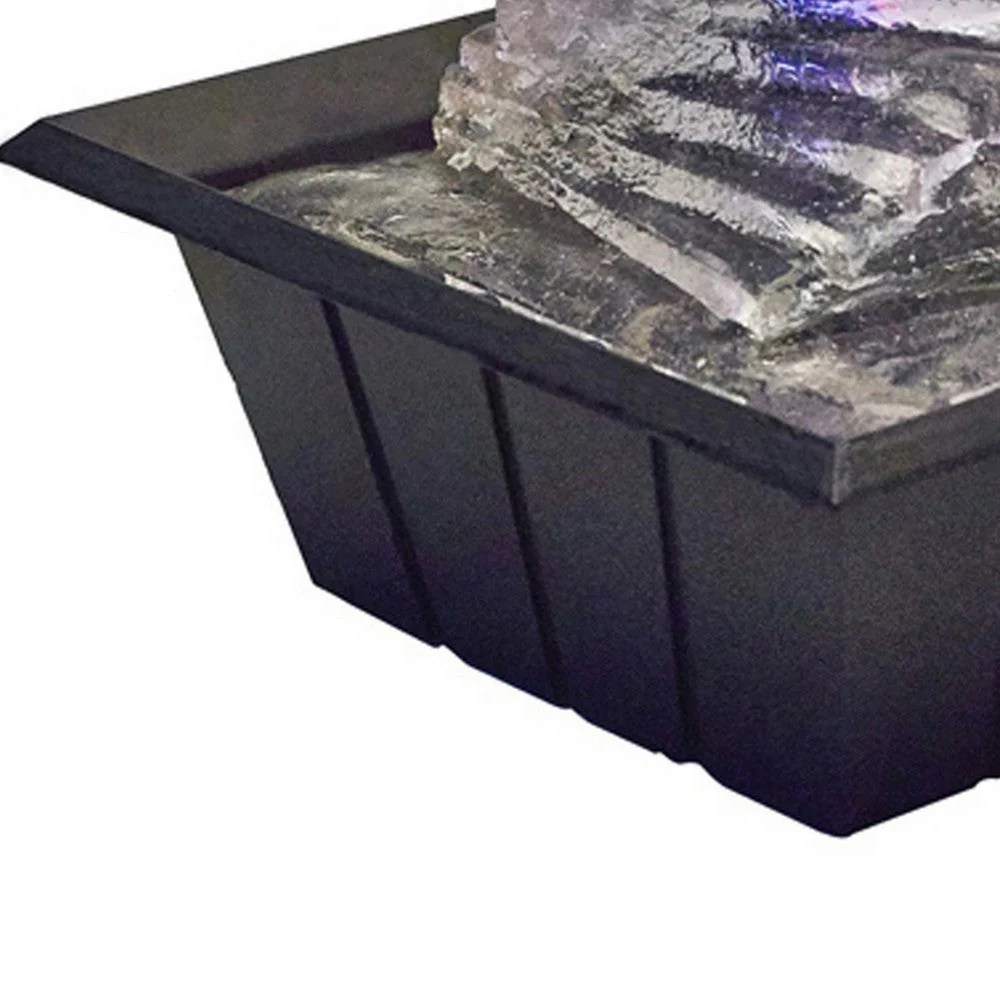 Sumi 8 Inch Spiral Ice Tabletop Water Fountain - Multicolor LED Glass Ball, Black Polyresin Base, Modern Contemporary Decor