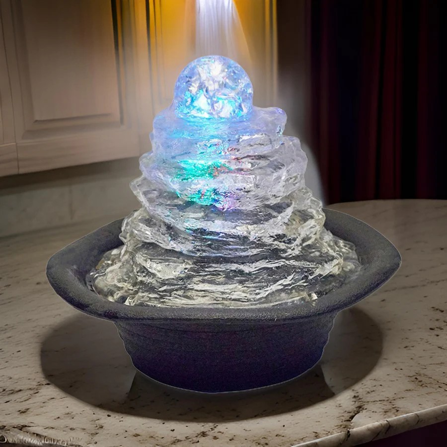 Sumi 9 Inch Ice Rock Crystal Ball Tabletop Water Fountain with Multicolor LED Lights - Polyresin & Glass - Modern Decor