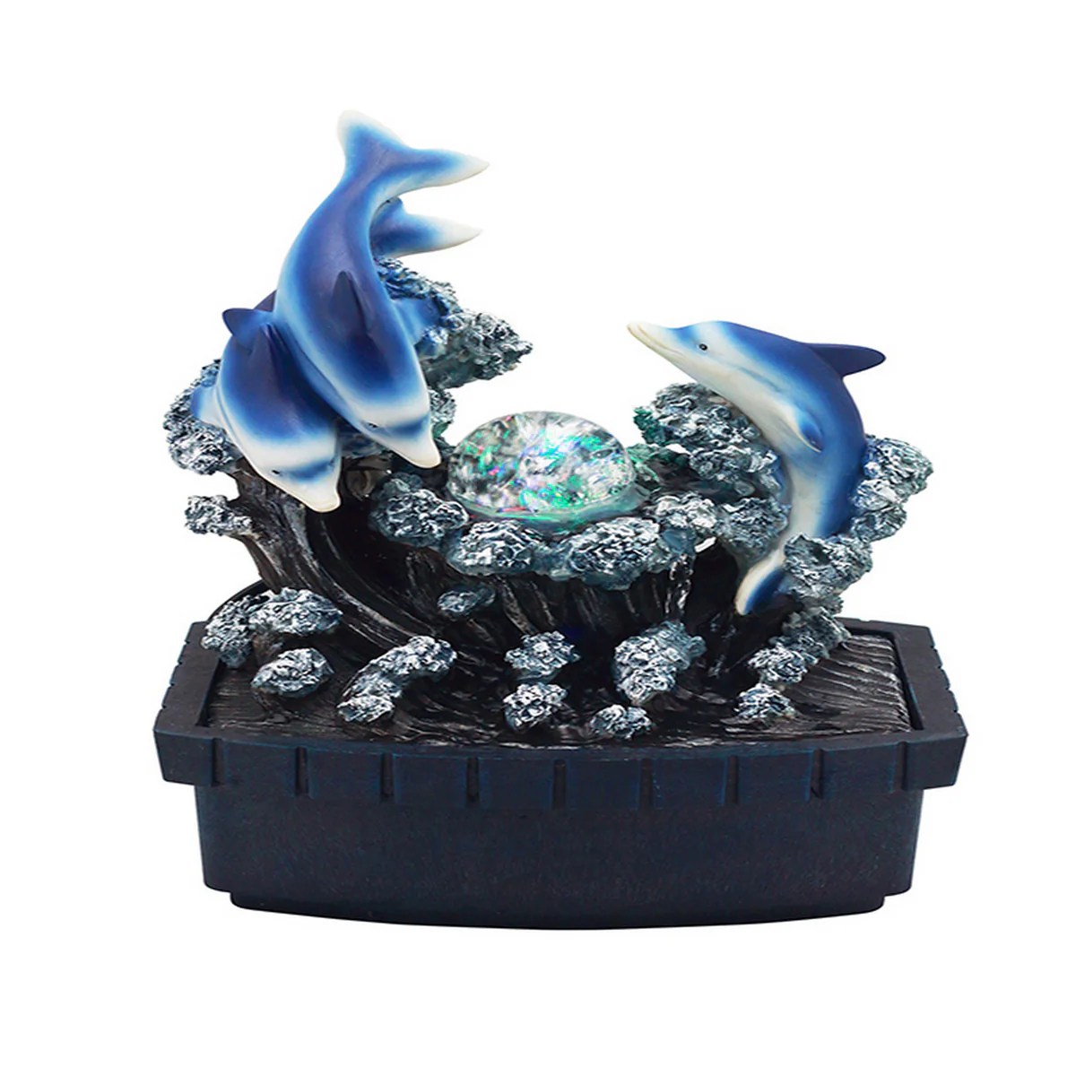 Eci 11" LED Dolphin Tabletop Water Fountain, Polyresin, Multicolor, Crystal Accents, Modern Decor