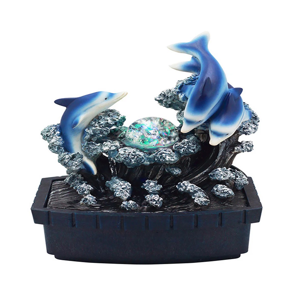 Eci 11" LED Dolphin Tabletop Water Fountain, Polyresin, Multicolor, Crystal Accents, Modern Decor