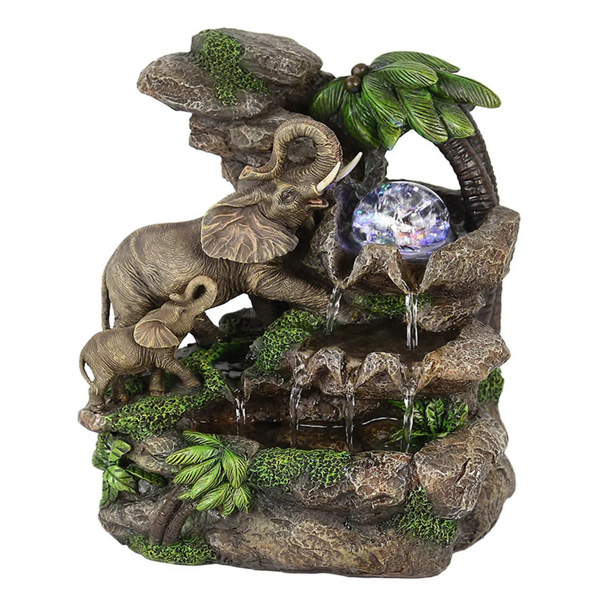 ECi 11" Elephant Water Fountain, LED Lights, Polyresin, Crystal Accents, Tabletop, Modern Decor