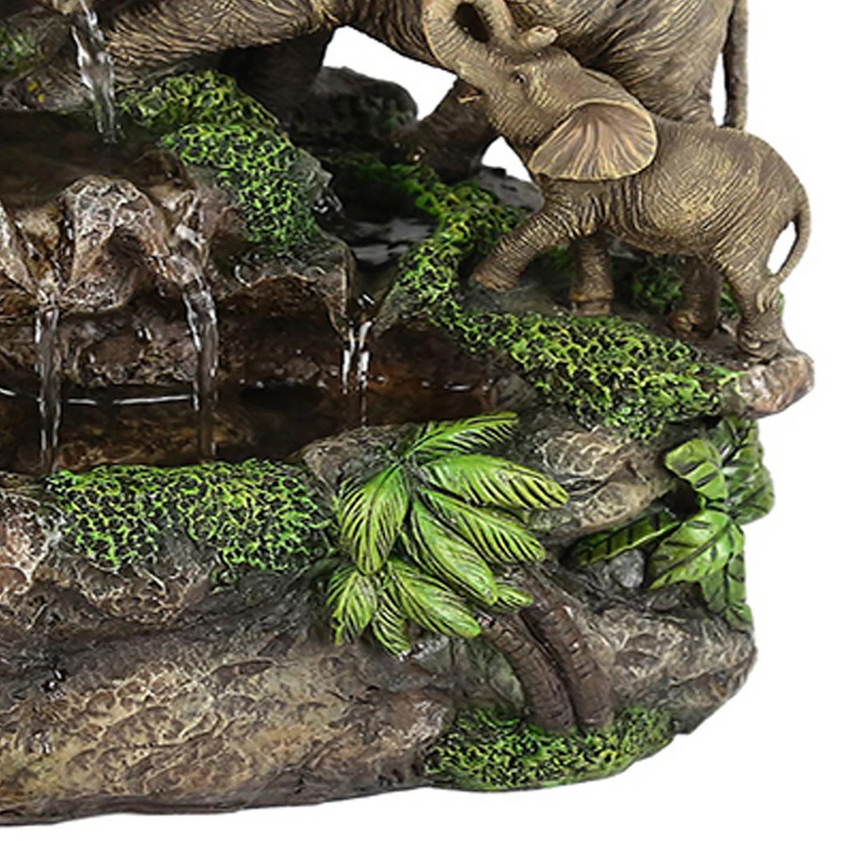 ECi 11" Elephant Water Fountain, LED Lights, Polyresin, Crystal Accents, Tabletop, Modern Decor