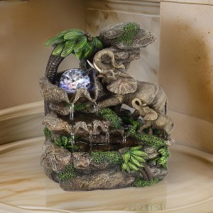 ECi 11" Elephant Water Fountain, LED Lights, Polyresin, Crystal Accents, Tabletop, Modern Decor
