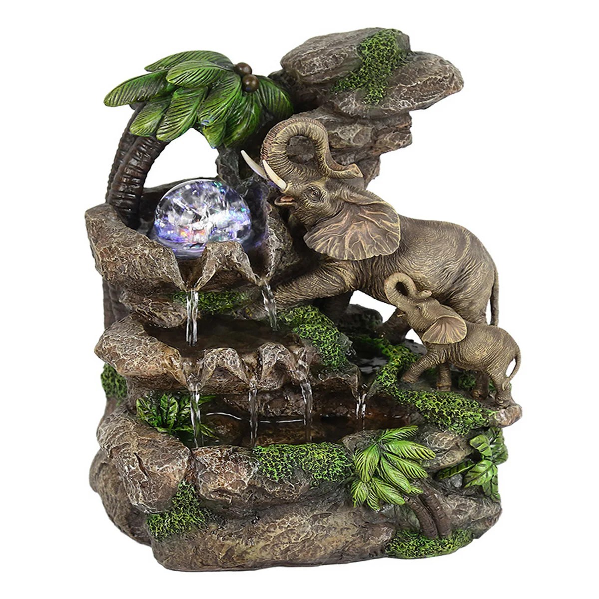 ECi 11" Elephant Water Fountain, LED Lights, Polyresin, Crystal Accents, Tabletop, Modern Decor