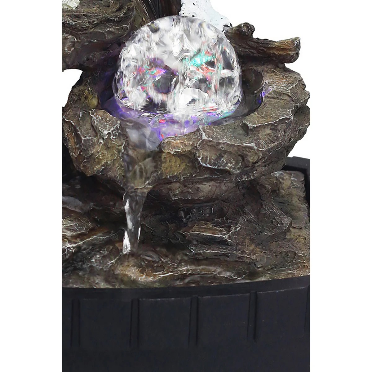 Eci 10 Inch Gray Wolf Tabletop Water Fountain with LED Lights - Polyresin, Rotating Crystal Ball, Modern Decor
