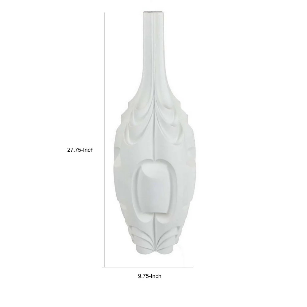 Helly 28" White Resin Decorative Vase - Modern Intricate Design, Premium Ceramic, Indoor/Outdoor, Flower Vase, Home Decor
