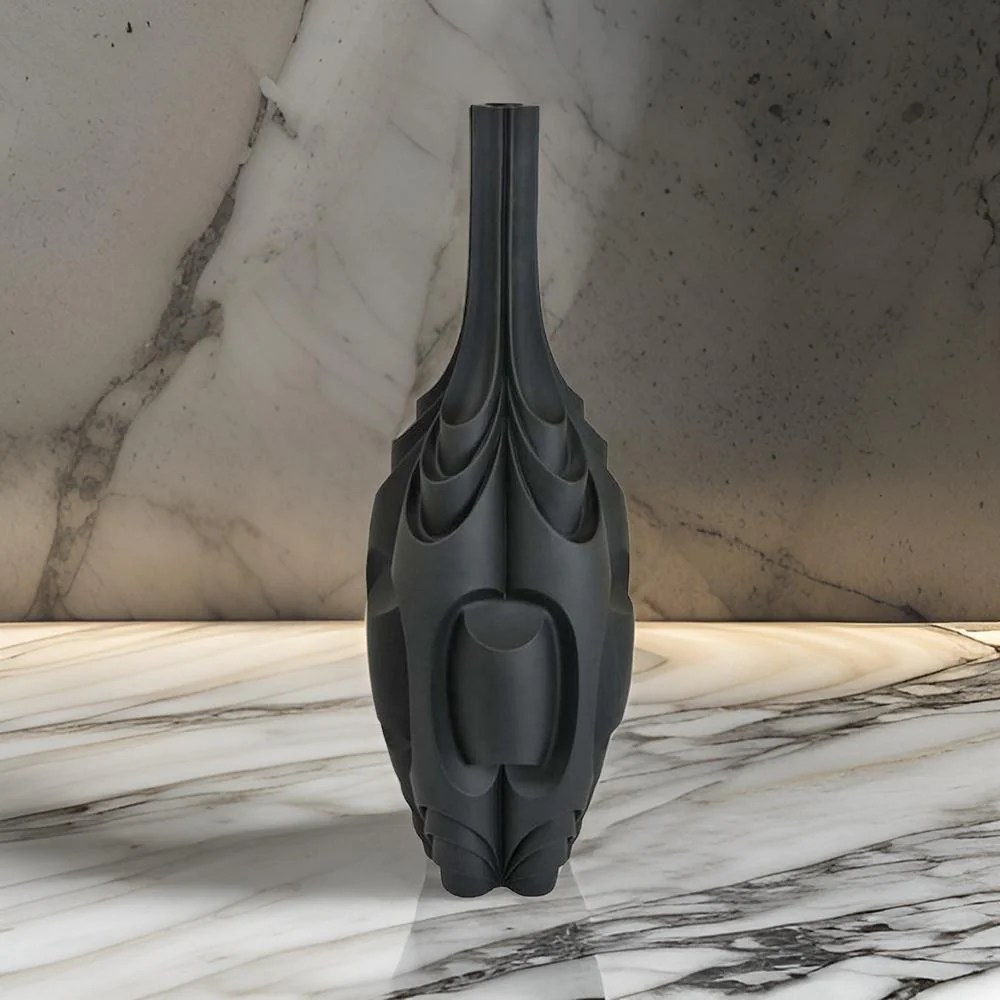 Helly 28" Black Resin Decorative Vase - Modern Intricate Design, Premium Ceramic, Indoor/Outdoor, 9.75" x 9.75" x 27.75"