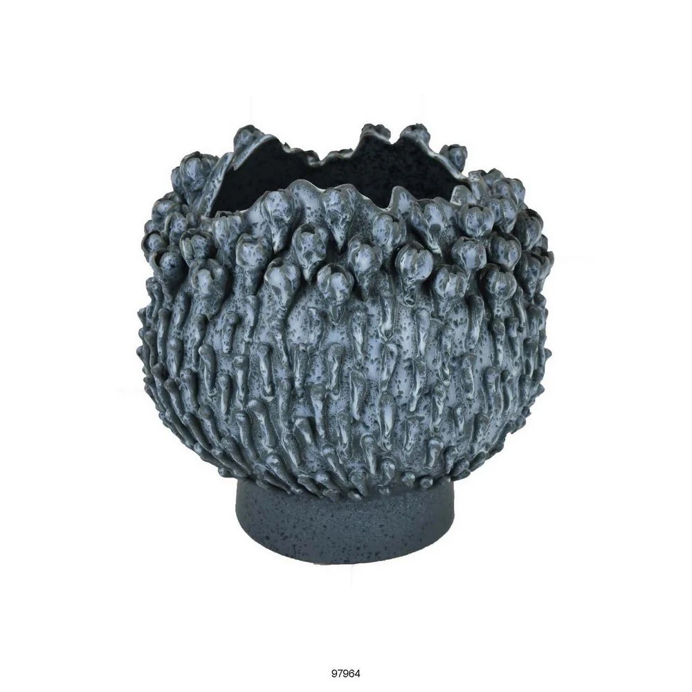 12 Inch Blue Ceramic Decorative Bowl, Modern Barnacle Style, Drop Accent, Centerpiece, Table Decor