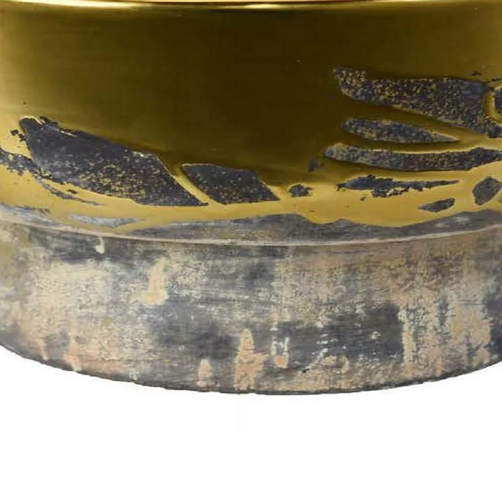 16" Gold Ceramic Decorative Bowl, Distressed Finish, Modern Pedestal Bowl, Tabletop Centerpiece