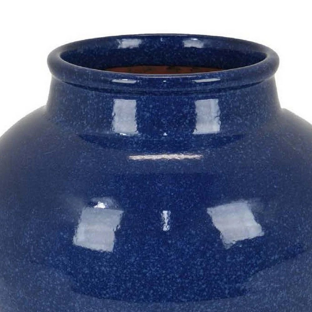 Venny 12 Inch Ceramic Flower Vase - Antique Blue & Brown Two-Tone, Round, Transitional Style Decor