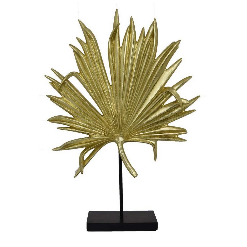 Menny 21" Gold Palm Leaf Resin Sculpture - Modern Decorative Home Decor Accent - Elegant Gold & Black Resin & Wood Stand