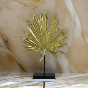 Menny 21" Gold Palm Leaf Resin Sculpture - Modern Decorative Home Decor Accent - Elegant Gold & Black Resin & Wood Stand