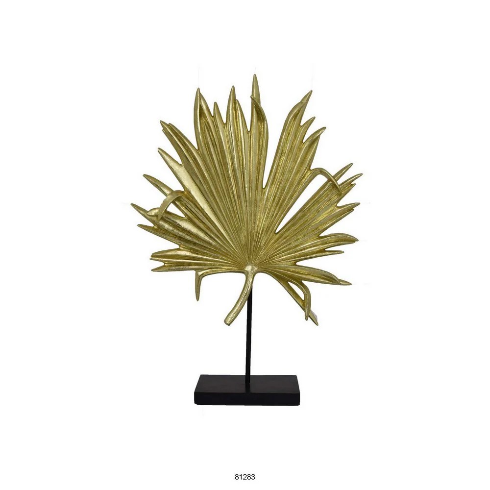 Menny 21" Gold Palm Leaf Resin Sculpture - Modern Decorative Home Decor Accent - Elegant Gold & Black Resin & Wood Stand