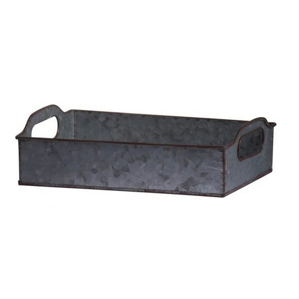 Galvanized Iron Nesting Trays Set of 3 - Rustic Gray Rectangular Serving Trays with Handles - Stackable Metal Trays for Home Decor - 12, 12, 20 Inch