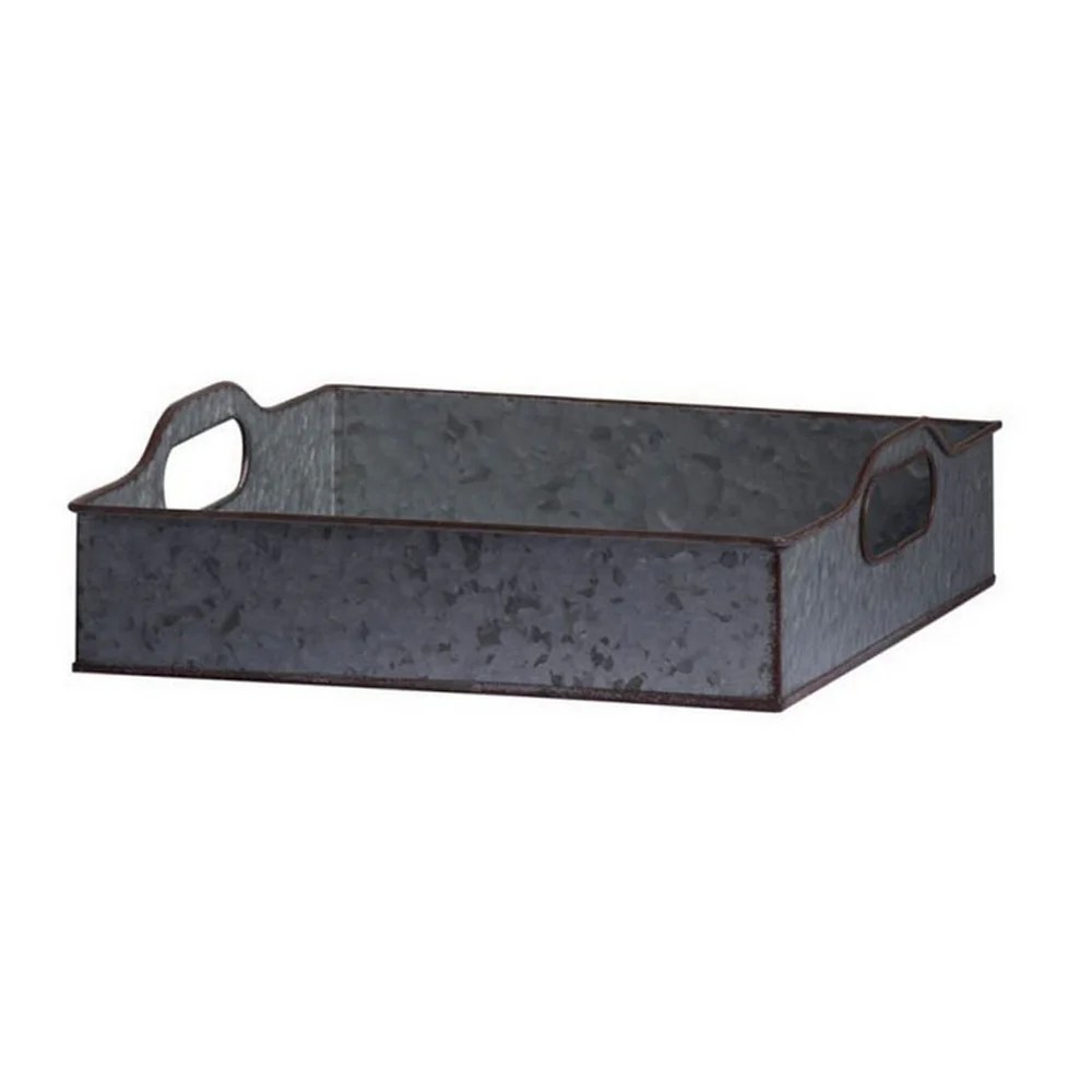 Galvanized Iron Nesting Trays Set of 3 - Rustic Gray Rectangular Serving Trays with Handles - Stackable Metal Trays for Home Decor - 12, 12, 20 Inch