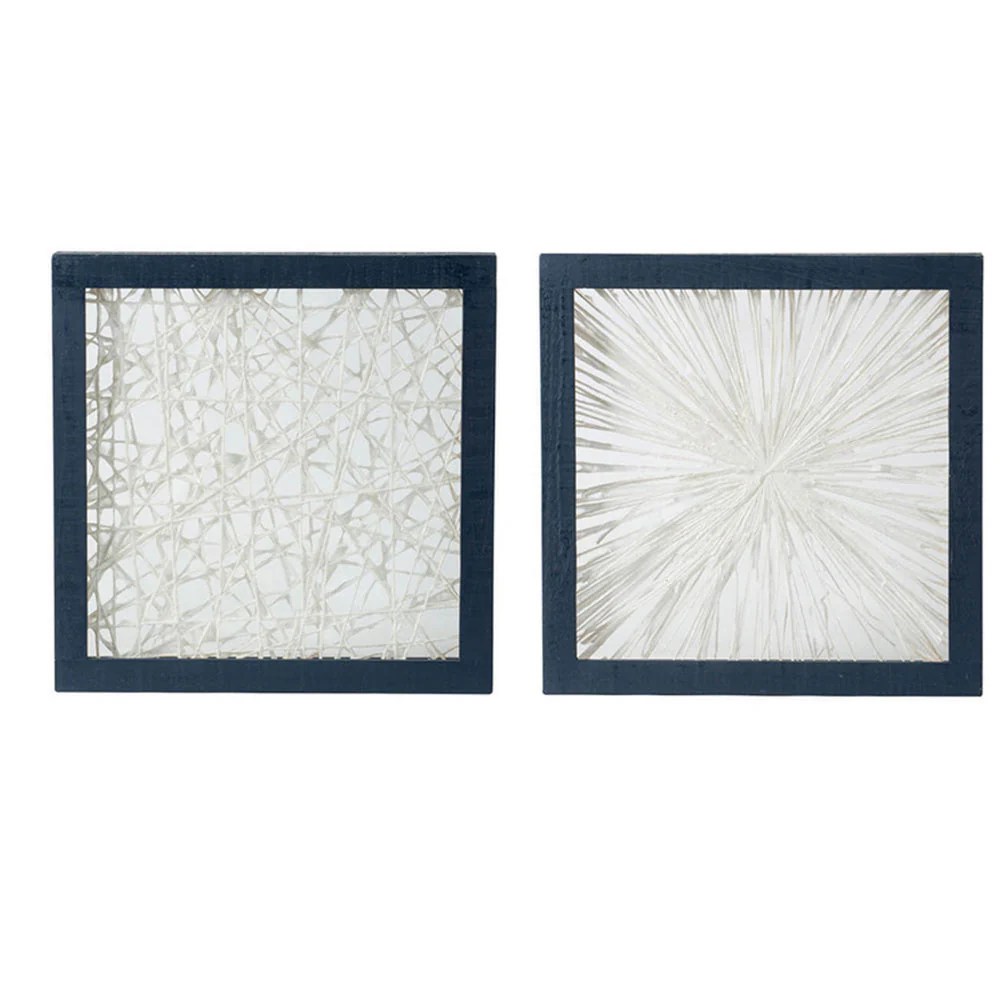 Blue & White Floral Botanical Wall Art Set, 15x15 Canvas Prints, Modern Abstract Starburst Decor, Farmhouse Home Office Wall Paintings