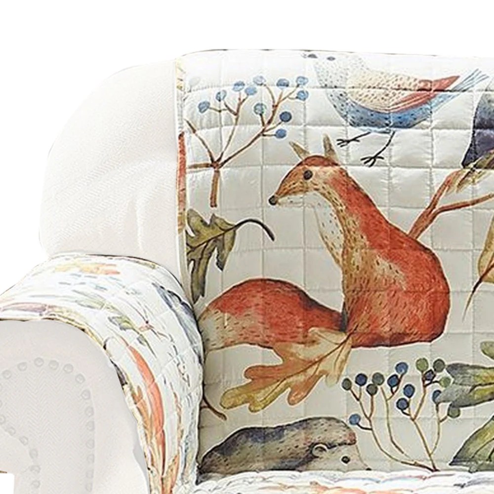 Multicolor Owl Songbird Sofa Cover Protector, Polyester Furniture Protector, Reversible, 77x127 Inches