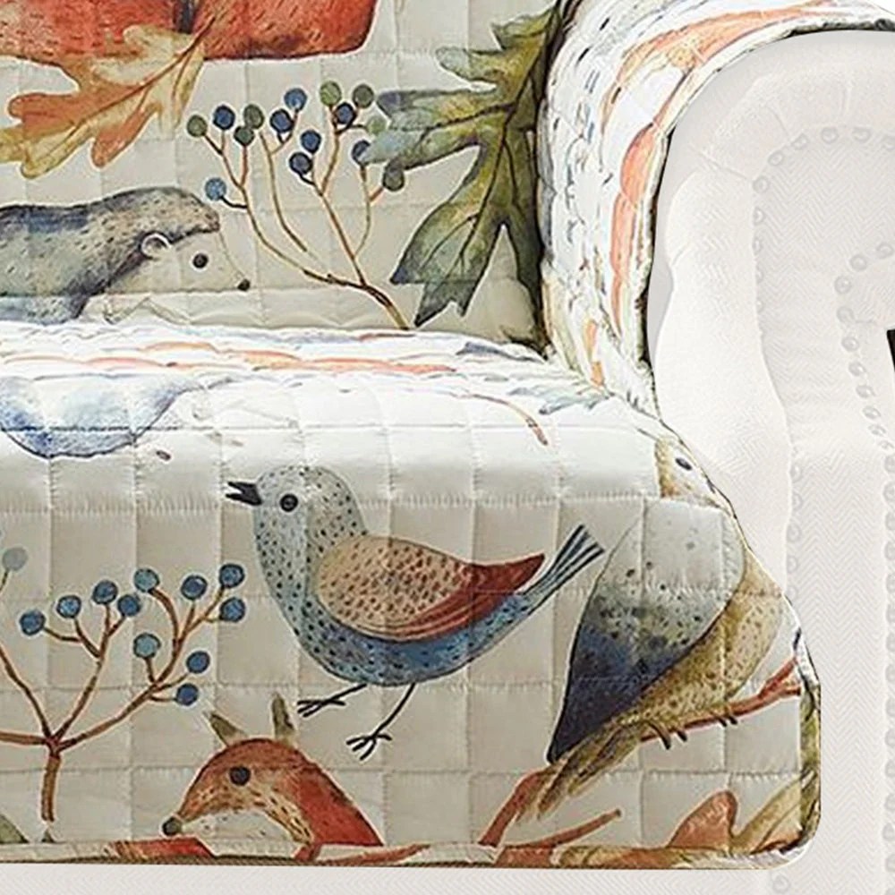 Multicolor Owl Songbird Sofa Cover Protector, Polyester Furniture Protector, Reversible, 77x127 Inches