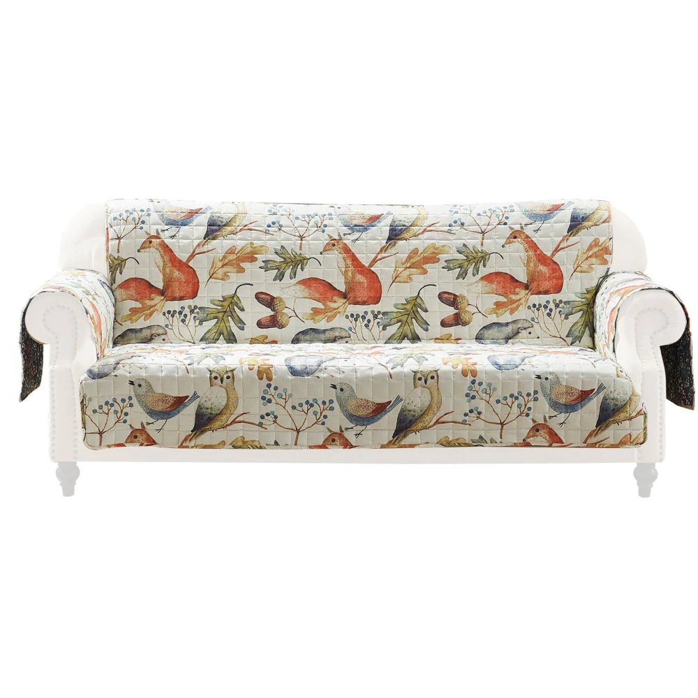 Multicolor Owl Songbird Sofa Cover Protector, Polyester Furniture Protector, Reversible, 77x127 Inches