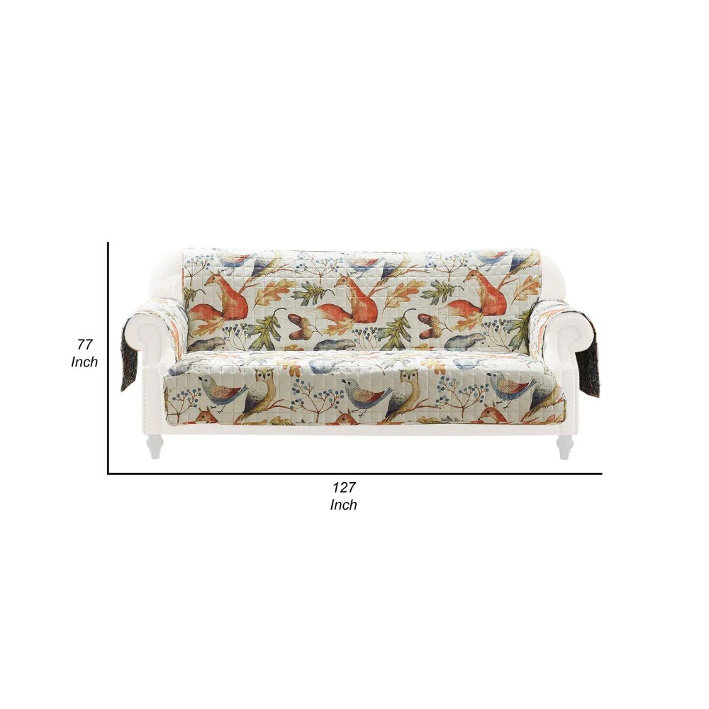 Multicolor Owl Songbird Sofa Cover Protector, Polyester Furniture Protector, Reversible, 77x127 Inches