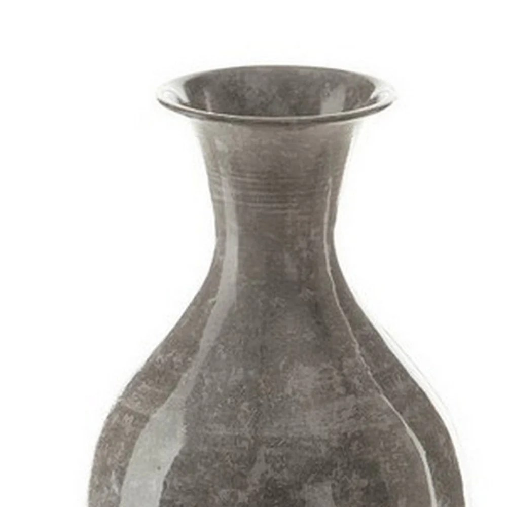16" Antique Gray Metal Vintage Flower Vase, Home Decor, Transitional Style, Amphora Vase, Rock Collection