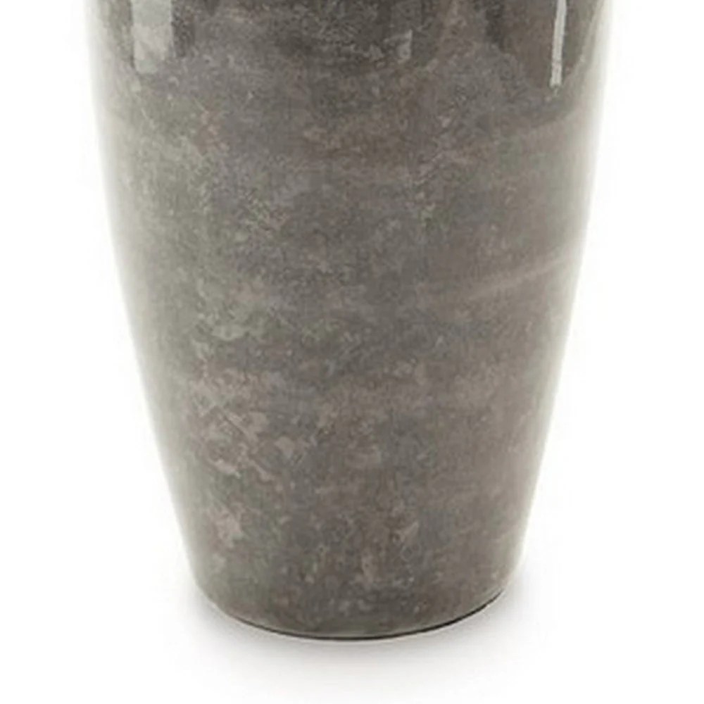 16" Antique Gray Metal Vintage Flower Vase, Home Decor, Transitional Style, Amphora Vase, Rock Collection