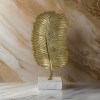 22 Inch Gold Leaf Tabletop Sculpture - Modern Metal & Marble Decor - White Base