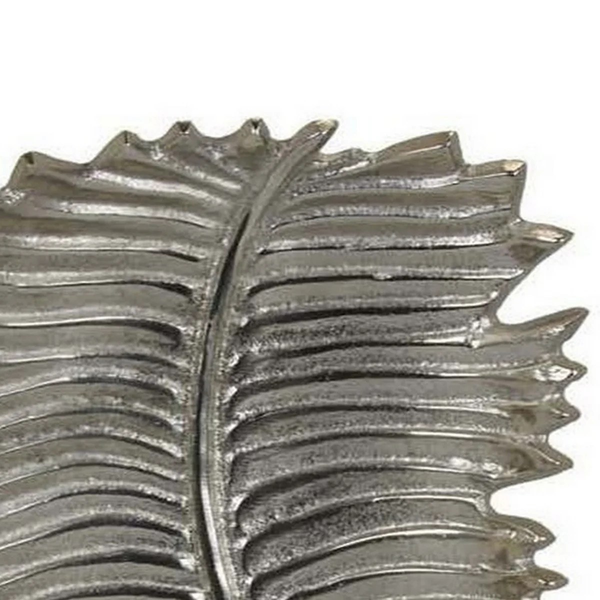 14 Inch Silver Metal Leaf Tabletop Sculpture with White Marble Base - Modern Contemporary Decor