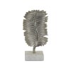 14 Inch Silver Metal Leaf Tabletop Sculpture with White Marble Base - Modern Contemporary Decor