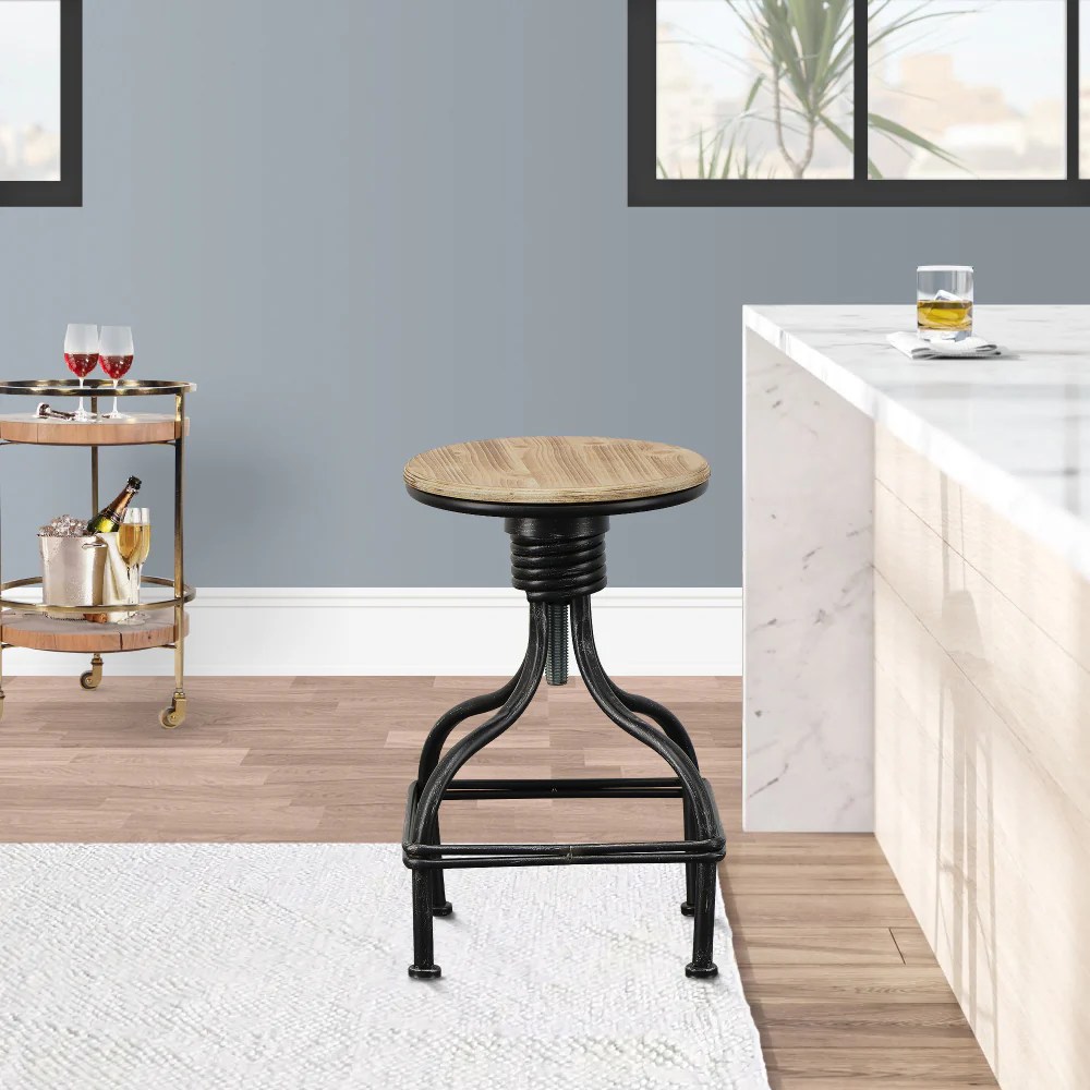 Vintage Metal Swivel Bar Stool - Adjustable Height, Padded Seat, 330lb Capacity, Brown & Gray