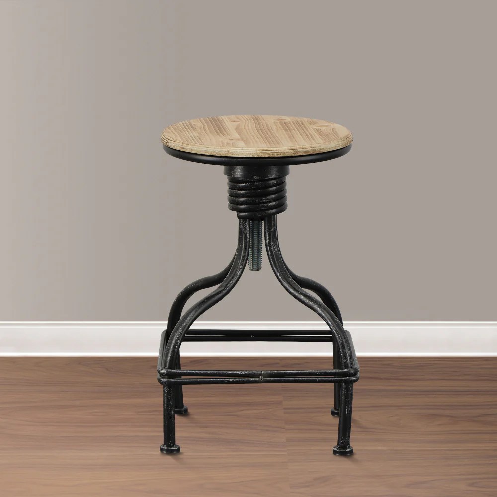 Vintage Metal Swivel Bar Stool - Adjustable Height, Padded Seat, 330lb Capacity, Brown & Gray
